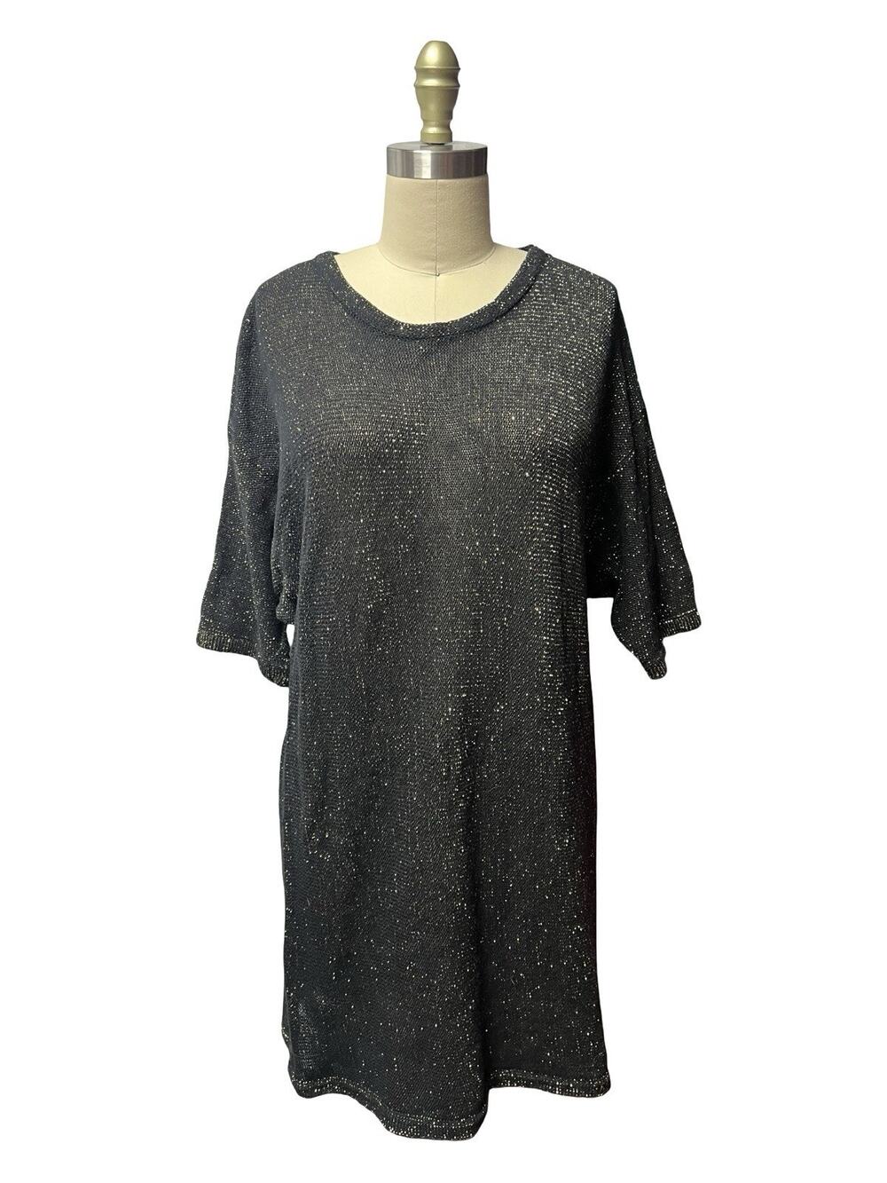 Gene Ewing Sz M Oversized Black Gold Knit Batwing Sweater Quiet Luxury Artsy